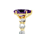 Yellow gold Pear Cut Solitaire Amethyst Ring with Pave Band and Four-Prong Setting_5