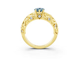 Yellow gold Pear Cut Solitaire Aquamarine Leaf-Inspired Vine Band Ring with Prong Setting_3