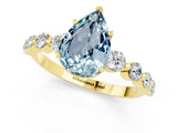 Yellow gold Pear Cut Solitaire Aquamarine Ring with Pave Band and Four-Prong Setting_1
