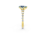 Yellow gold Pear Cut Solitaire Aquamarine Ring with Pave Band and Four-Prong Setting_2