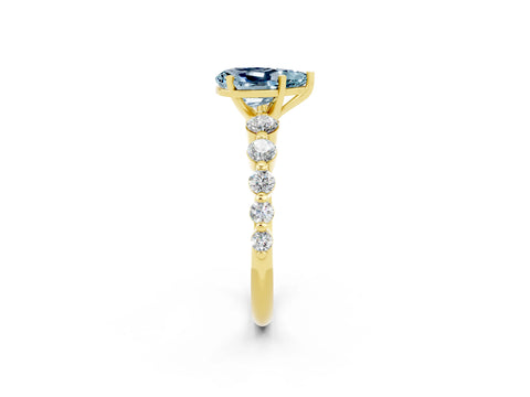 Yellow gold Pear Cut Solitaire Aquamarine Ring with Pave Band and Four-Prong Setting_2