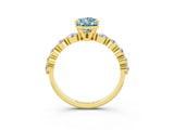 Yellow gold Pear Cut Solitaire Aquamarine Ring with Pave Band and Four-Prong Setting_3