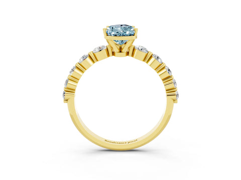 Yellow gold Pear Cut Solitaire Aquamarine Ring with Pave Band and Four-Prong Setting_3