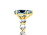 Yellow gold Pear Cut Solitaire Aquamarine Ring with Pave Band and Four-Prong Setting_5