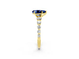 Yellow gold Pear Cut Solitaire Blue Sapphire Ring with Pave Band and Four-Prong Setting_2