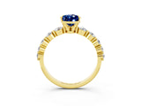 Yellow gold Pear Cut Solitaire Blue Sapphire Ring with Pave Band and Four-Prong Setting_3