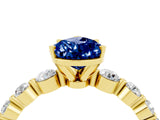 Yellow gold Pear Cut Solitaire Blue Sapphire Ring with Pave Band and Four-Prong Setting_4