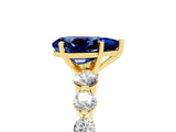 Yellow gold Pear Cut Solitaire Blue Sapphire Ring with Pave Band and Four-Prong Setting_5