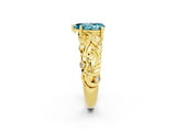 Yellow gold Pear Cut Solitaire Blue Topaz Leaf-Inspired Vine Band Ring with Prong Setting_2