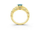 Yellow gold Pear Cut Solitaire Blue Topaz Leaf-Inspired Vine Band Ring with Prong Setting_3