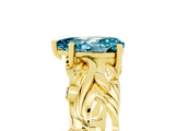 Yellow gold Pear Cut Solitaire Blue Topaz Leaf-Inspired Vine Band Ring with Prong Setting_5