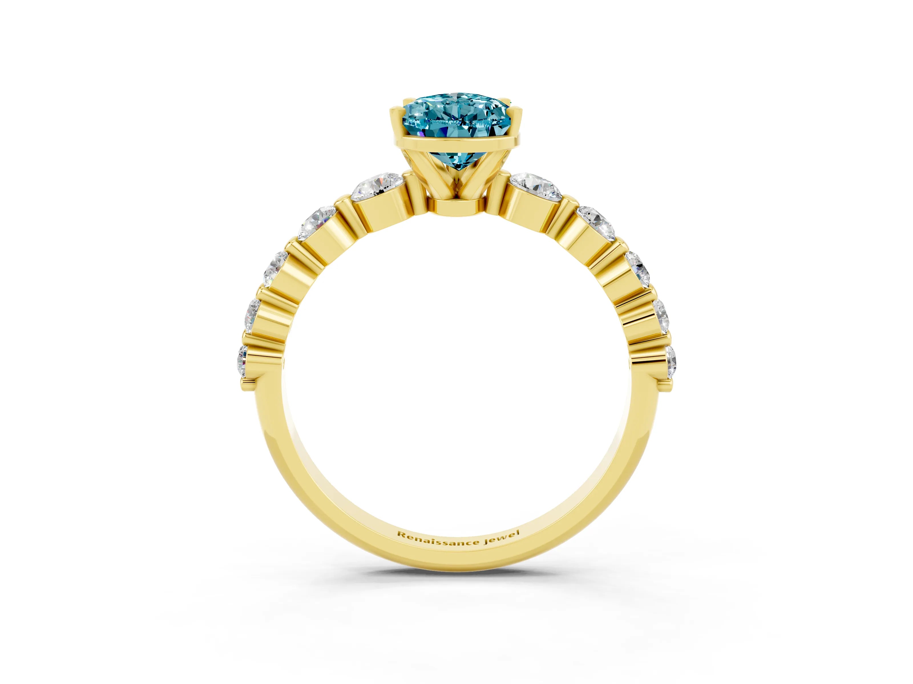 Yellow gold Pear Cut Solitaire Blue Topaz Ring with Pave Band and Four-Prong Setting_3