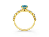 Yellow gold Pear Cut Solitaire Blue Topaz Ring with Pave Band and Four-Prong Setting_3