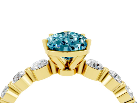 Yellow gold Pear Cut Solitaire Blue Topaz Ring with Pave Band and Four-Prong Setting_4