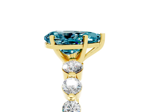 Yellow gold Pear Cut Solitaire Blue Topaz Ring with Pave Band and Four-Prong Setting_5