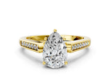 Yellow gold Pear Cut Solitaire Cathedral Diamond Engagement Ring with Channel-Set Band and Four-Prong Setting_7