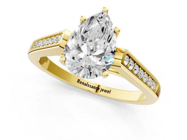 Yellow Gold Pear-Shaped Cathedral Solitaire Engagement Ring Setting with Channel Set Band