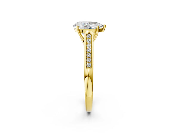 Yellow Gold Pear-Shaped Cathedral Solitaire Engagement Ring Setting with Channel Set Band