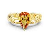 Yellow gold Pear Cut Solitaire Citrine Leaf-Inspired Vine Band Ring with Prong Setting