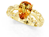 Yellow gold Pear Cut Solitaire Citrine Leaf-Inspired Vine Band Ring with Prong Setting_1