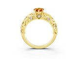 Yellow gold Pear Cut Solitaire Citrine Leaf-Inspired Vine Band Ring with Prong Setting_3