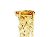 Yellow gold Pear Cut Solitaire Citrine Leaf-Inspired Vine Band Ring with Prong Setting_5