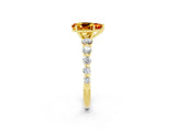 Yellow gold Pear Cut Solitaire Citrine Ring with Pave Band and Four-Prong Setting_2