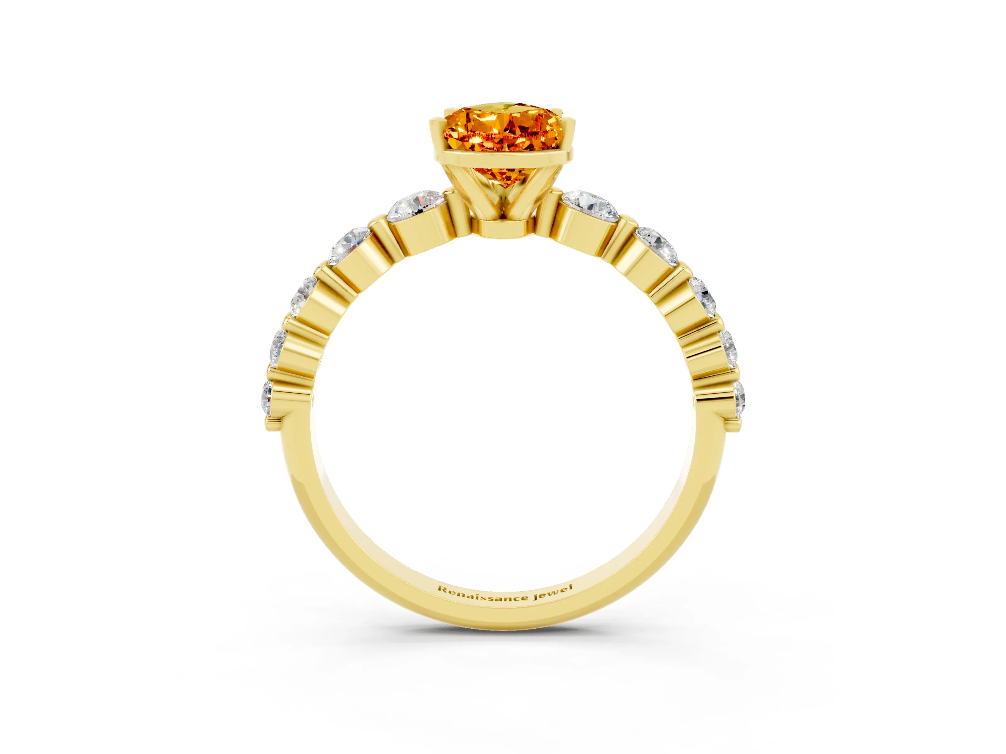 Yellow gold Pear Cut Solitaire Citrine Ring with Pave Band and Four-Prong Setting_3