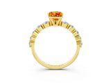 Yellow gold Pear Cut Solitaire Citrine Ring with Pave Band and Four-Prong Setting_3