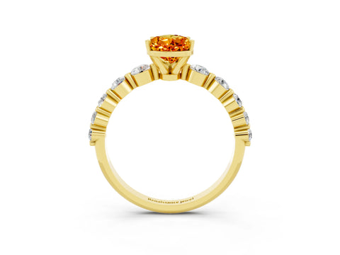 Yellow gold Pear Cut Solitaire Citrine Ring with Pave Band and Four-Prong Setting_3