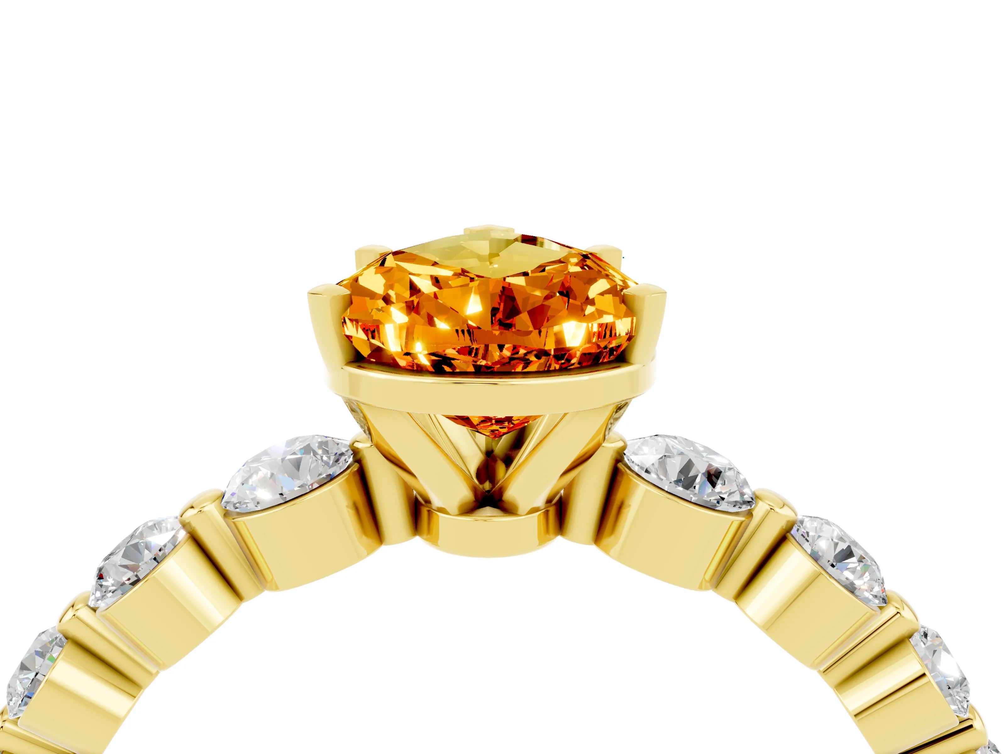 Yellow gold Pear Cut Solitaire Citrine Ring with Pave Band and Four-Prong Setting_4