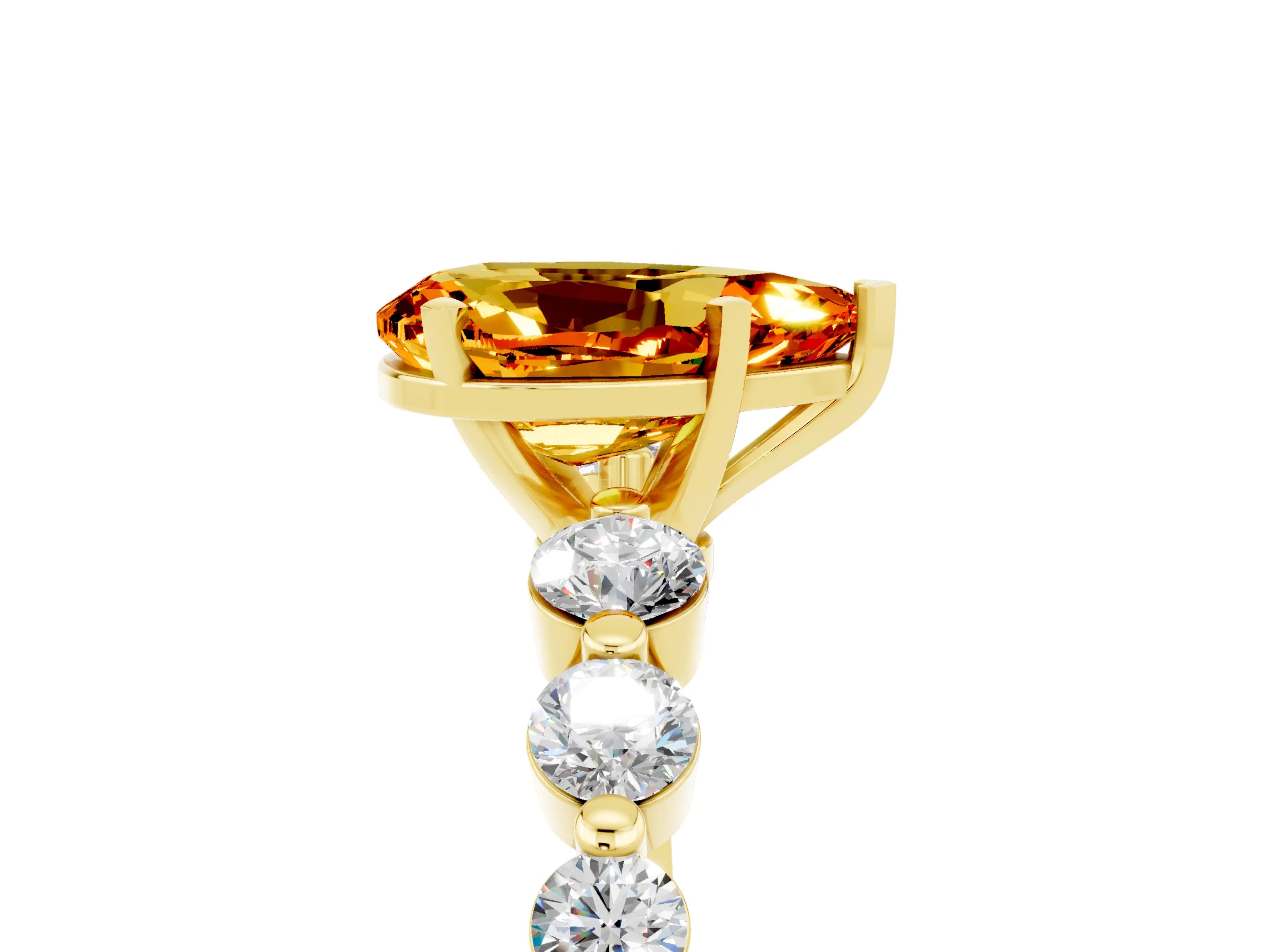 Yellow gold Pear Cut Solitaire Citrine Ring with Pave Band and Four-Prong Setting_5
