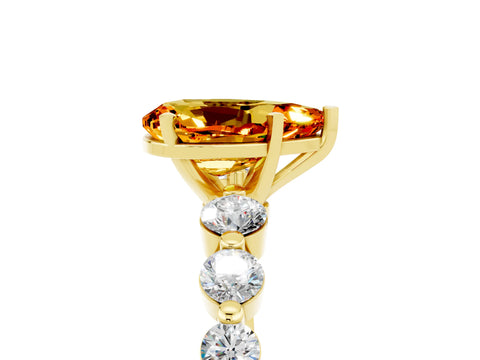 Yellow gold Pear Cut Solitaire Citrine Ring with Pave Band and Four-Prong Setting_5
