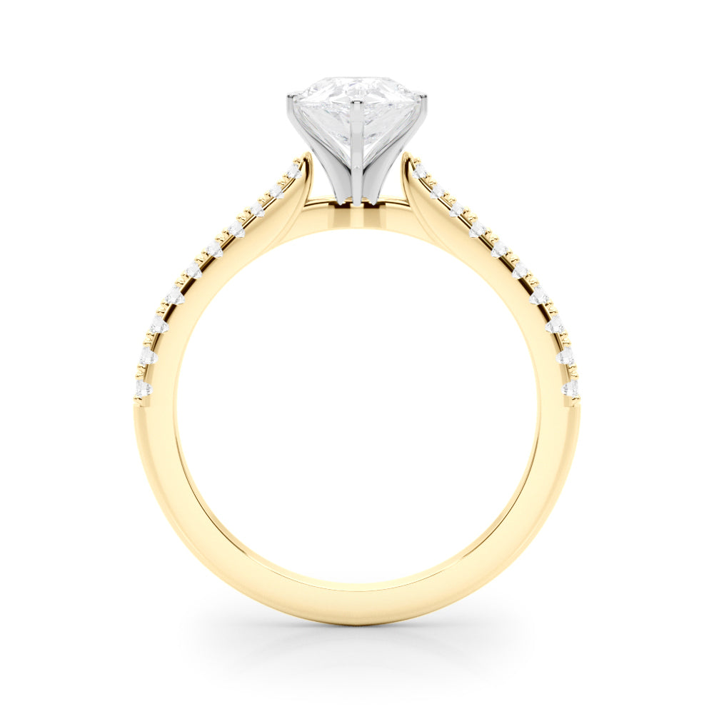 Yellow gold Pear Cut Solitaire Diamond Engagement Ring with Pave Band and Four-Prong Setting 2