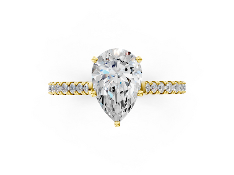 Yellow gold Pear Cut Solitaire Diamond Engagement Ring with Pave Band and Four-Prong Setting_131