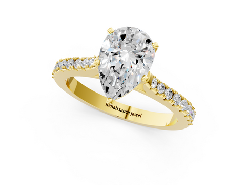 Yellow gold Pear Cut Solitaire Diamond Engagement Ring with Pave Band and Four-Prong Setting_132