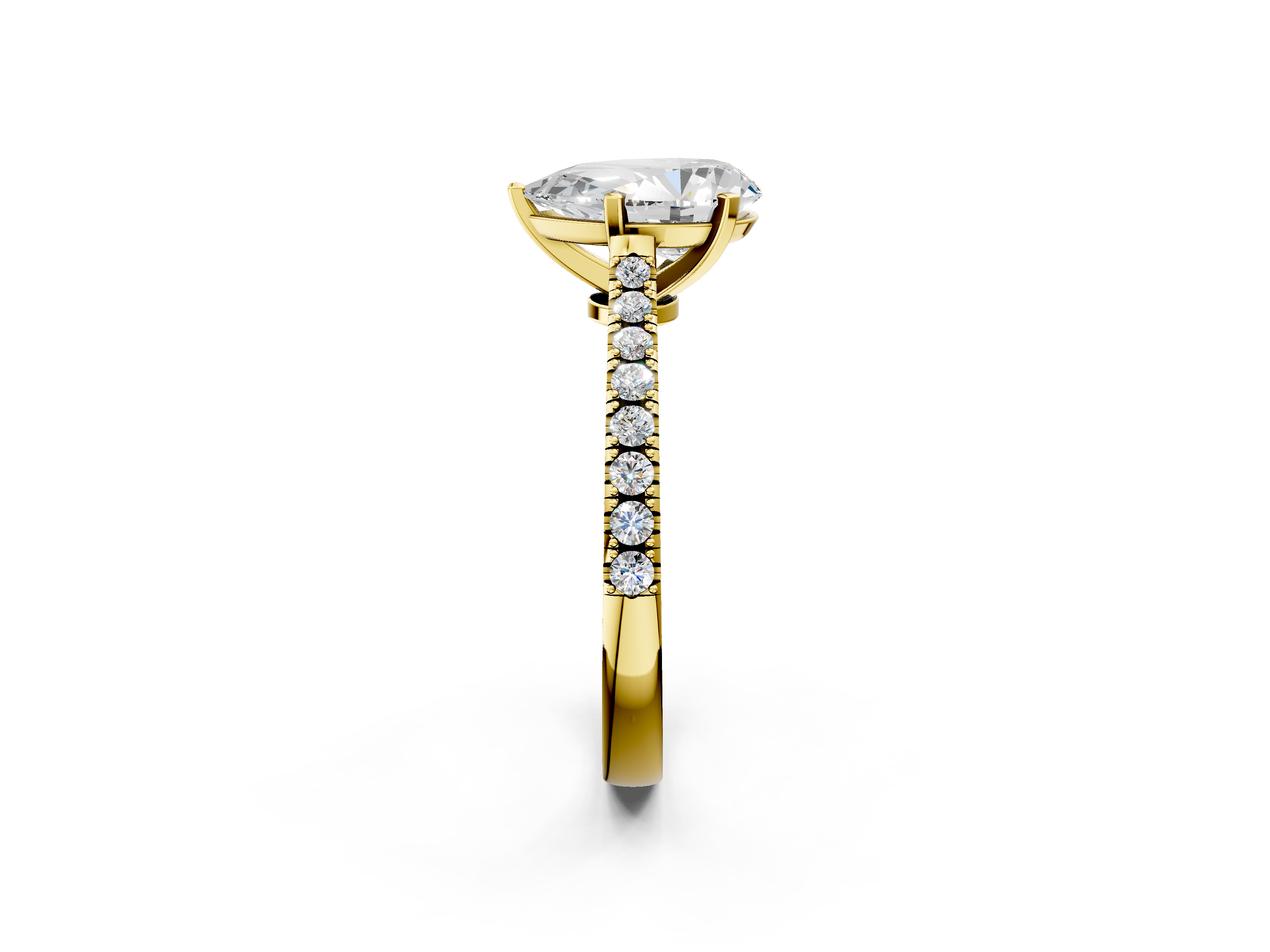 Yellow gold Pear Cut Solitaire Diamond Engagement Ring with Pave Band and Four-Prong Setting_133