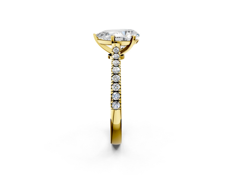 Yellow gold Pear Cut Solitaire Diamond Engagement Ring with Pave Band and Four-Prong Setting_133