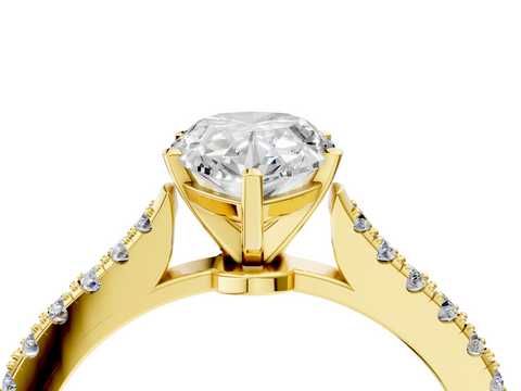 Yellow gold Pear Cut Solitaire Diamond Engagement Ring with Pave Band and Four-Prong Setting_135