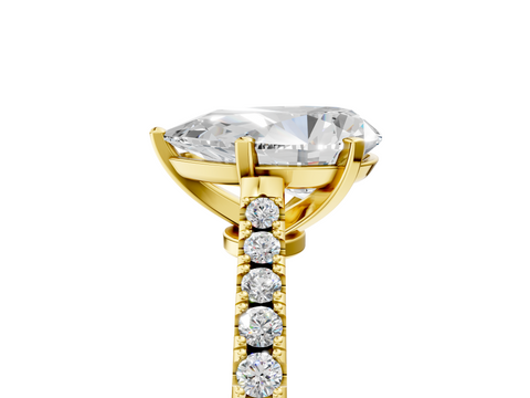 Yellow gold Pear Cut Solitaire Diamond Engagement Ring with Pave Band and Four-Prong Setting_136