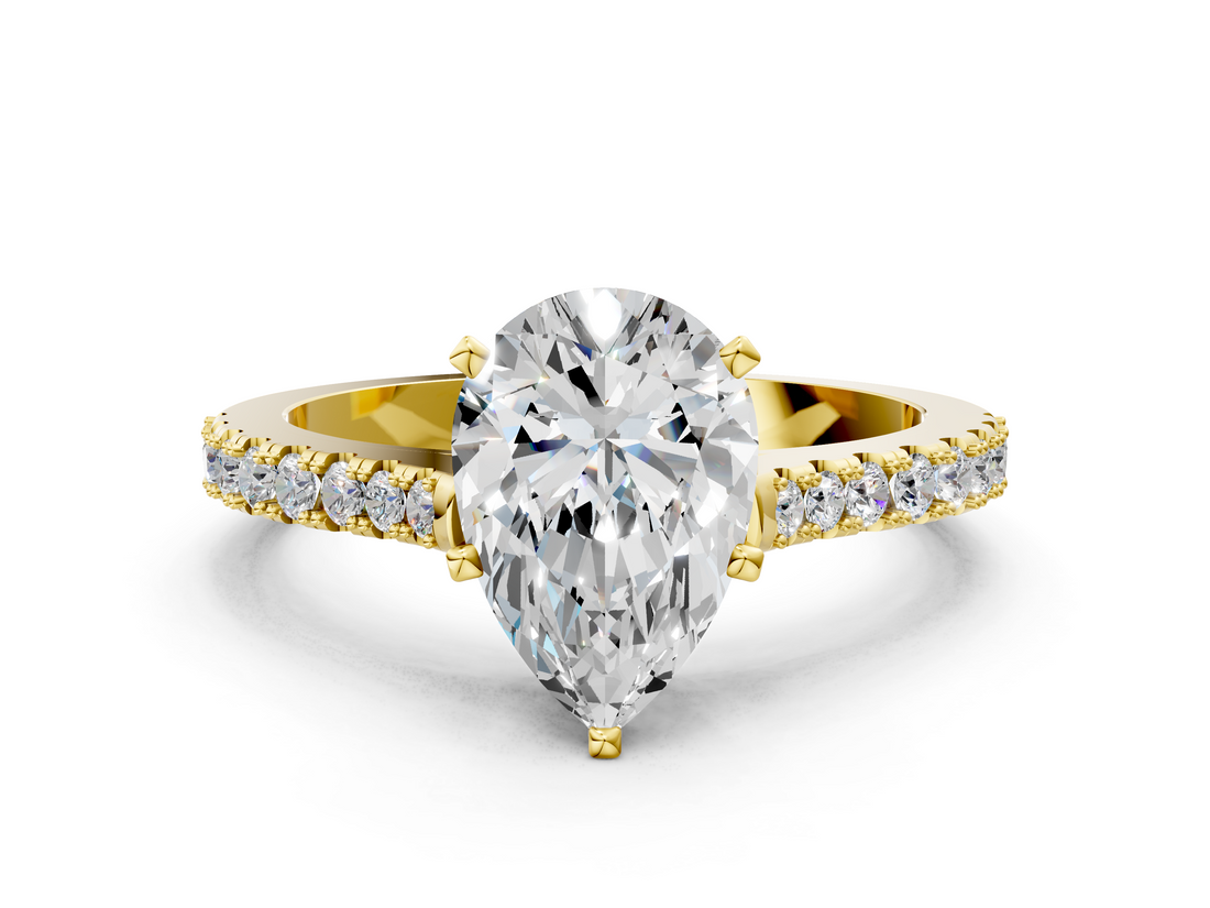Yellow gold Pear Cut Solitaire Diamond Engagement Ring with Pave Band and Four-Prong Setting_169