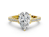 Yellow gold Pear Cut Solitaire Diamond Engagement Ring with Pave Band and Four-Prong Setting_169