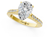 Yellow gold Pear Cut Solitaire Diamond Engagement Ring with Pave Band and Four-Prong Setting_170