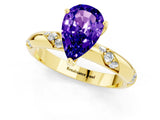 Yellow gold Pear Cut Solitaire Diamond Engagement Ring with Twisted Pave Band and Four-Prong Setting_1