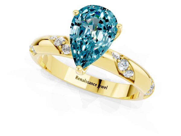 Yellow gold Pear Cut Solitaire Diamond Engagement Ring with Twisted Pave Band and Four-Prong Setting