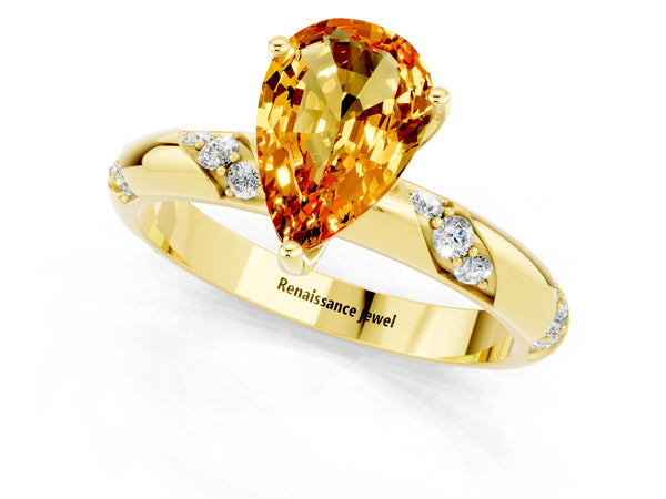 Yellow gold Pear Cut Citrine Solitaire Engagement Ring with Twisted Round  Accent Band and Prong Setting