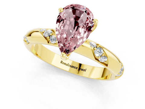 Yellow gold Pear Cut Solitaire Diamond Engagement Ring with Twisted Pave Band and Four-Prong Setting_1