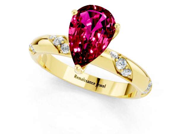 Yellow gold Pear Cut Garnet Solitaire Engagement Ring with Twisted Round  Accent Band and Prong Setting