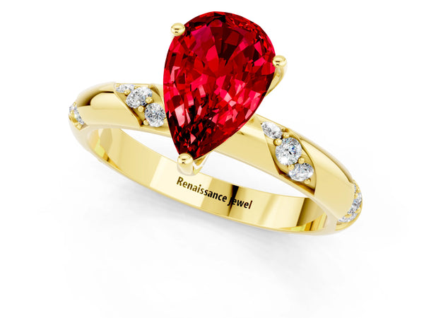 Yellow gold Pear Cut Ruby Solitaire Engagement Ring with Twisted Round  Accent Band and Prong Setting