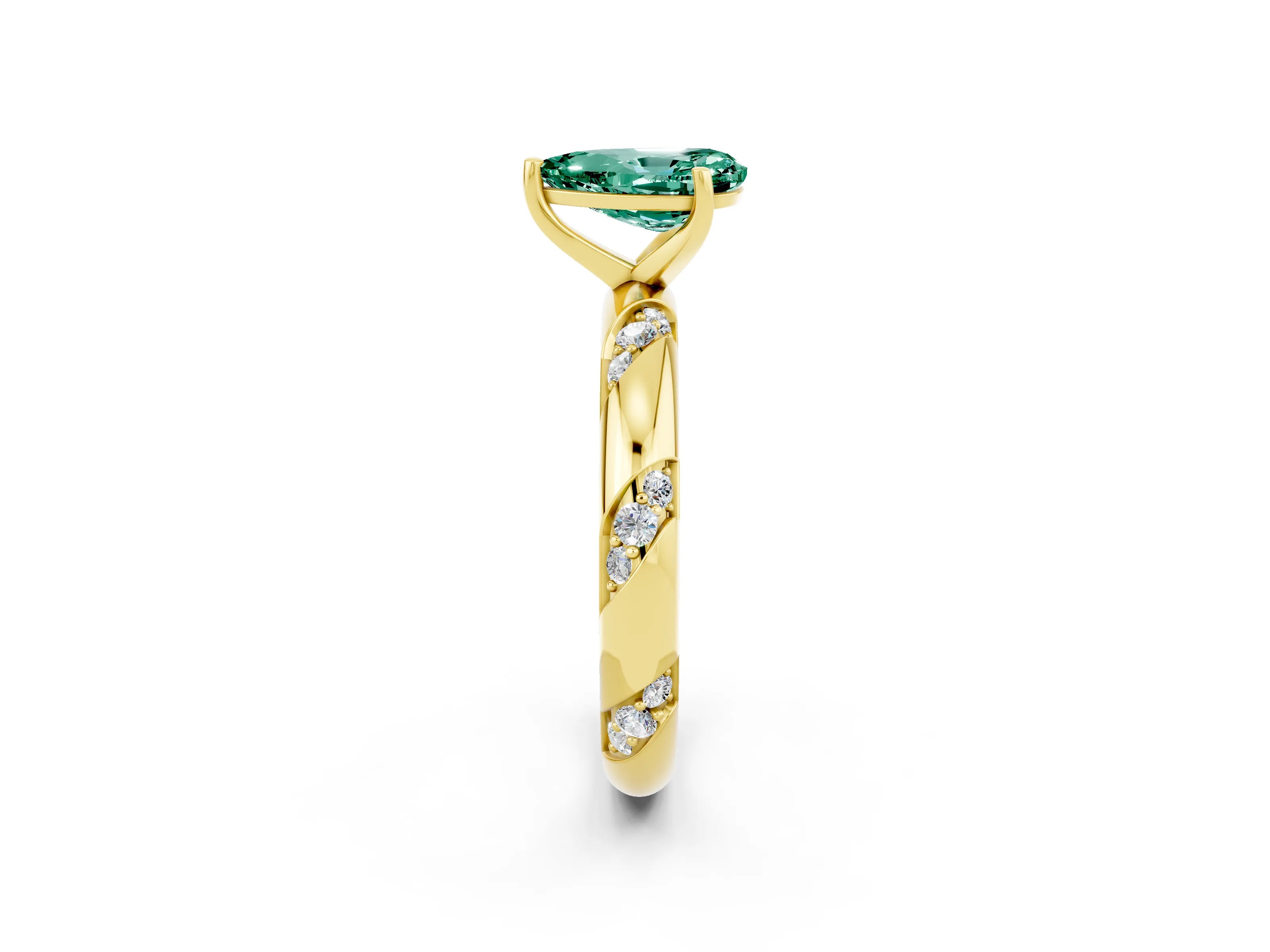 Yellow gold Pear Cut Solitaire Diamond Engagement Ring with Twisted Pave Band and Four-Prong Setting_2
